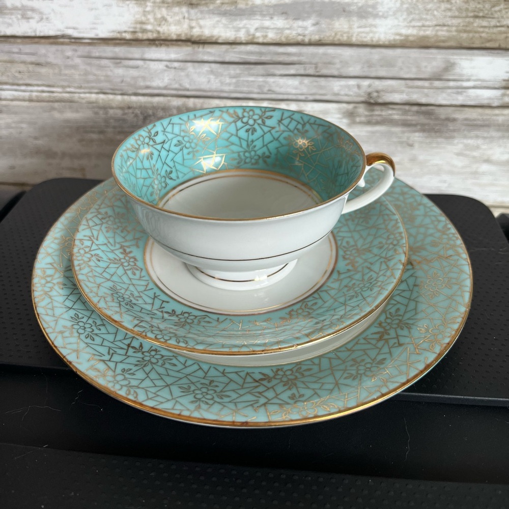 Vintage Bavaria #10  Sea Blue & Gold trio set - made in Germany- gorgeous!